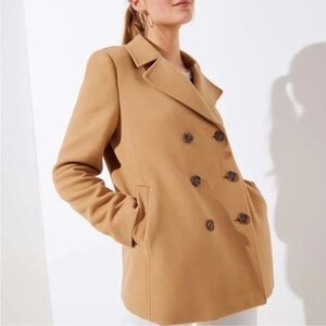 Loft Plus Tan Double-Breasted Peacoat